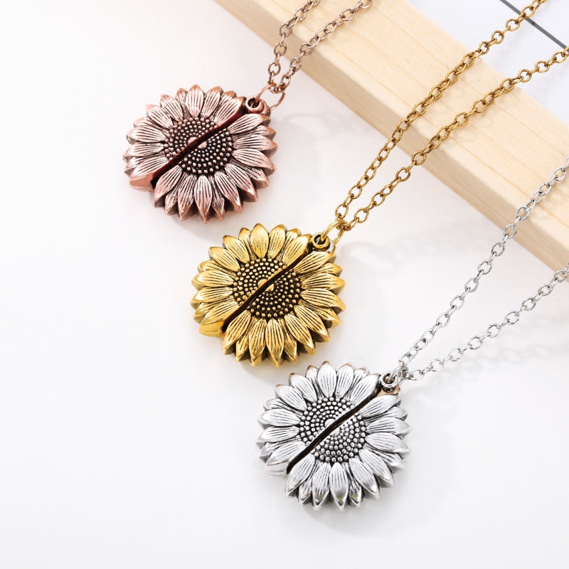 You Are My Sunshine Sunflower Necklace Gold Silver Rose Gold Color Chain Stainless Steel